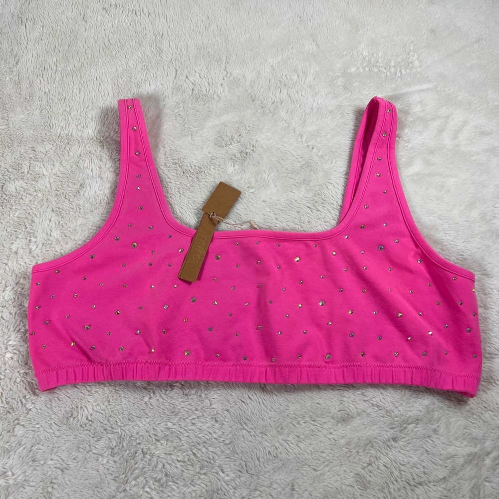 SKIMS Outdoor Rhinestones Scoop Bralette Taffy Pink BR-SCP-3530 4X NWT Plus Size